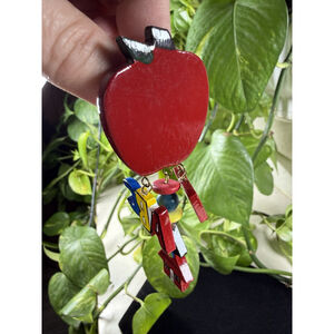 SCHOOL TEACHER PIN BROOCH WOODEN APPLE AND CHARMS ABC’s EUC